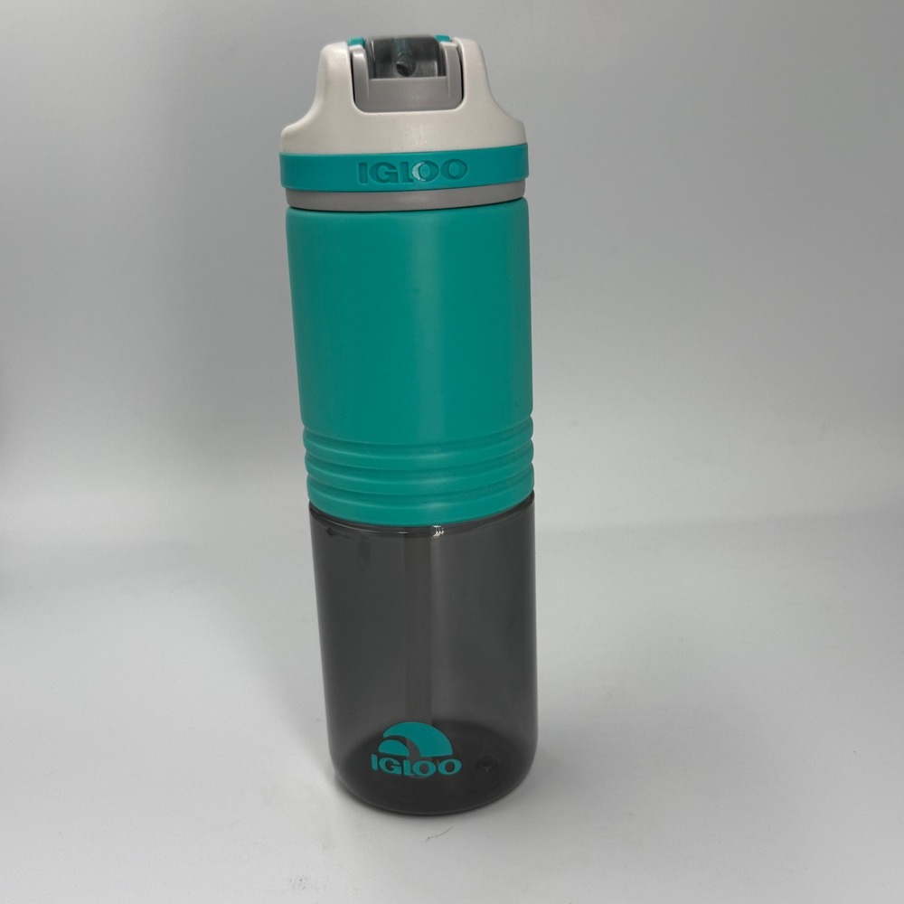 ✨Igloo Water Bottle 24oz Flip Straw Lid‎ BPA Free Reusable Teal Gray